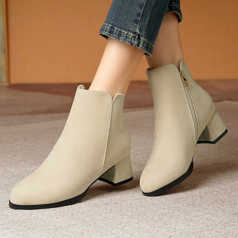 Pointed Toe Ankle Boots with Chunky Heel - Women's Boots