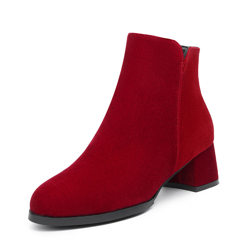 Pointed Toe Ankle Boots with Chunky Heel - Women's Boots