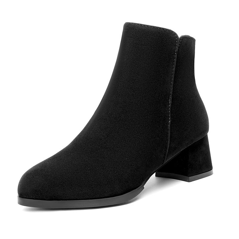 Pointed Toe Ankle Boots with Chunky Heel - Women's Boots