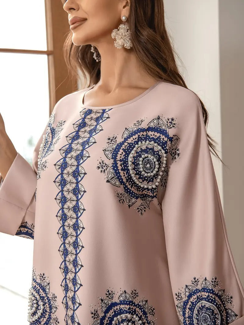 Women's Round Neck Printed Robe