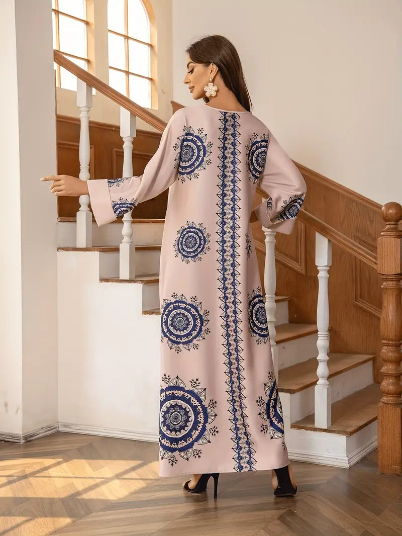 Women's Round Neck Printed Robe