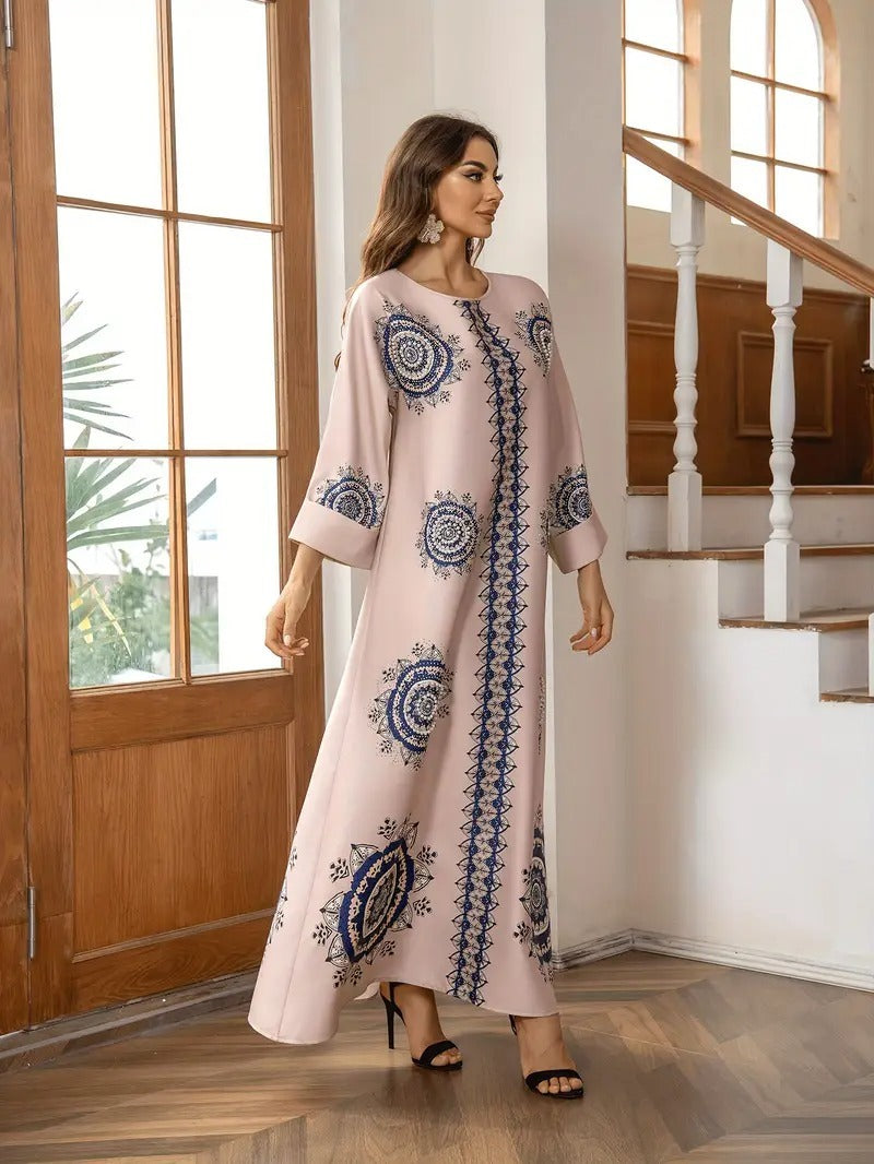 Women's Round Neck Printed Robe