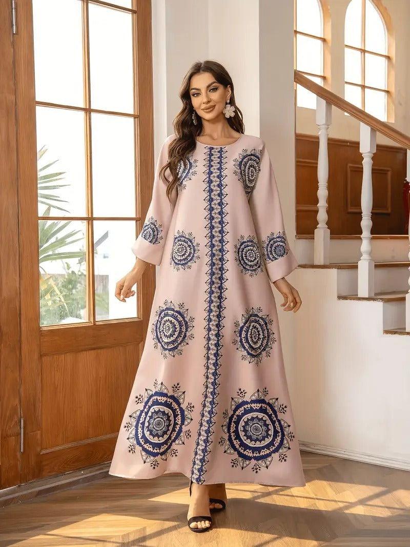 Women's Round Neck Printed Robe