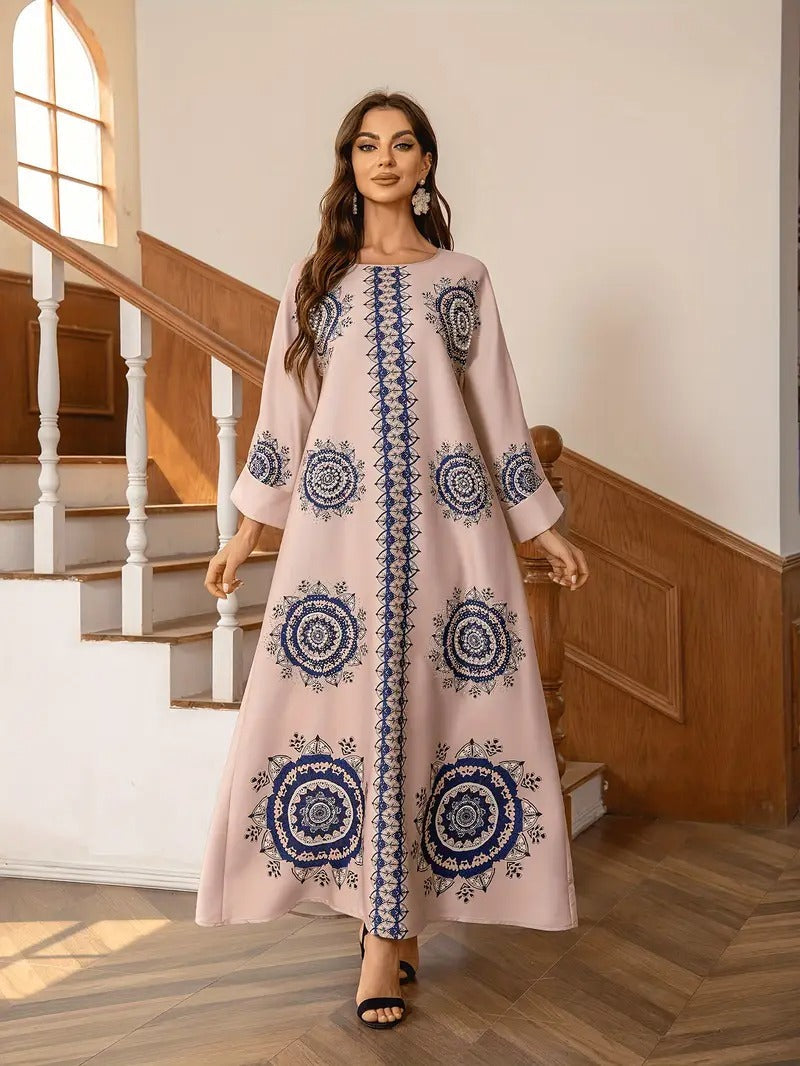 Women's Round Neck Printed Robe