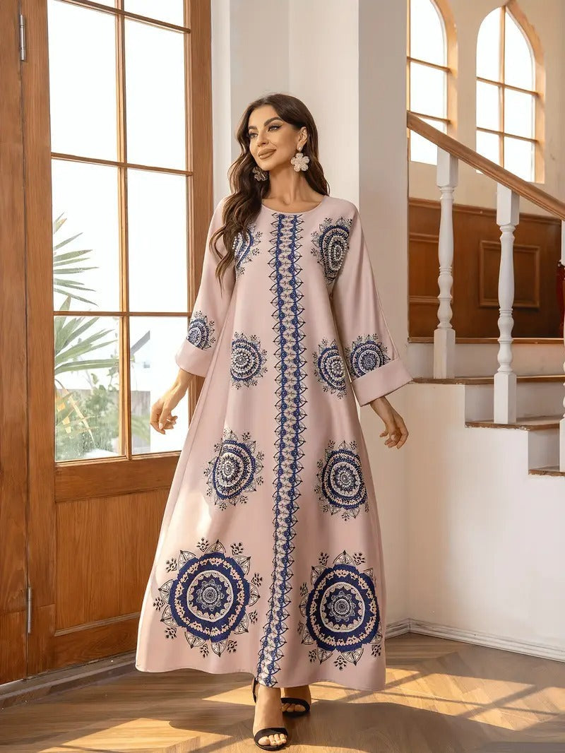 Women's Round Neck Printed Robe