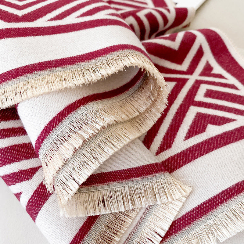 Luxury Plaid Wool Blanket Cloak | Thickened Warm Office Shawl - Neomodest