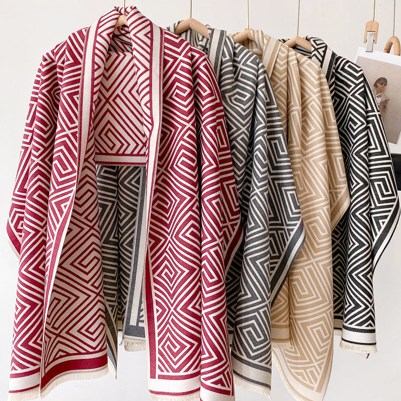 Luxury Plaid Wool Blanket Cloak | Thickened Warm Office Shawl - Neomodest