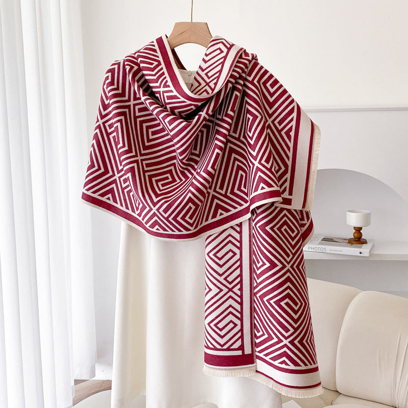 Luxury Plaid Wool Blanket Cloak | Thickened Warm Office Shawl - Neomodest