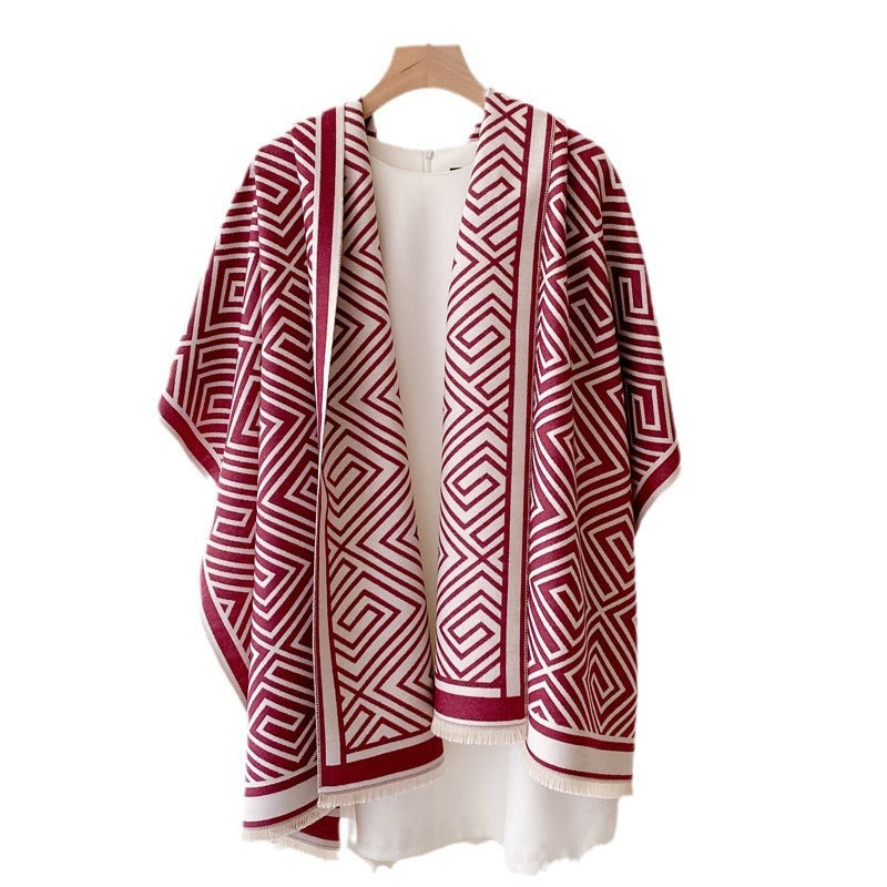 Luxury Plaid Wool Blanket Cloak | Thickened Warm Office Shawl - Neomodest
