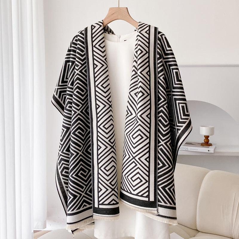Luxury Plaid Wool Blanket Cloak | Thickened Warm Office Shawl - Neomodest