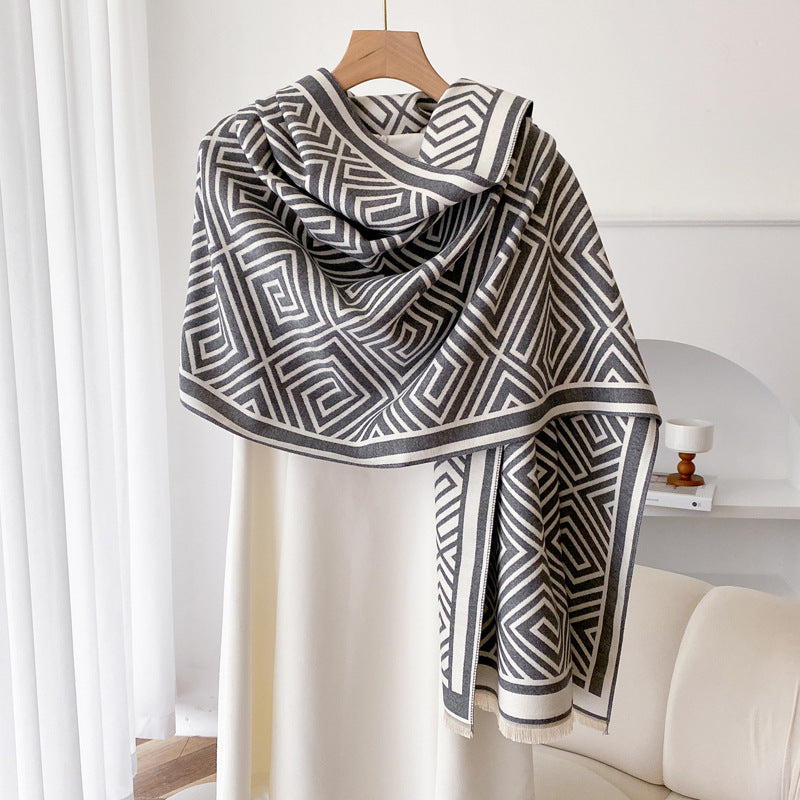 Luxury Plaid Wool Blanket Cloak | Thickened Warm Office Shawl - Neomodest