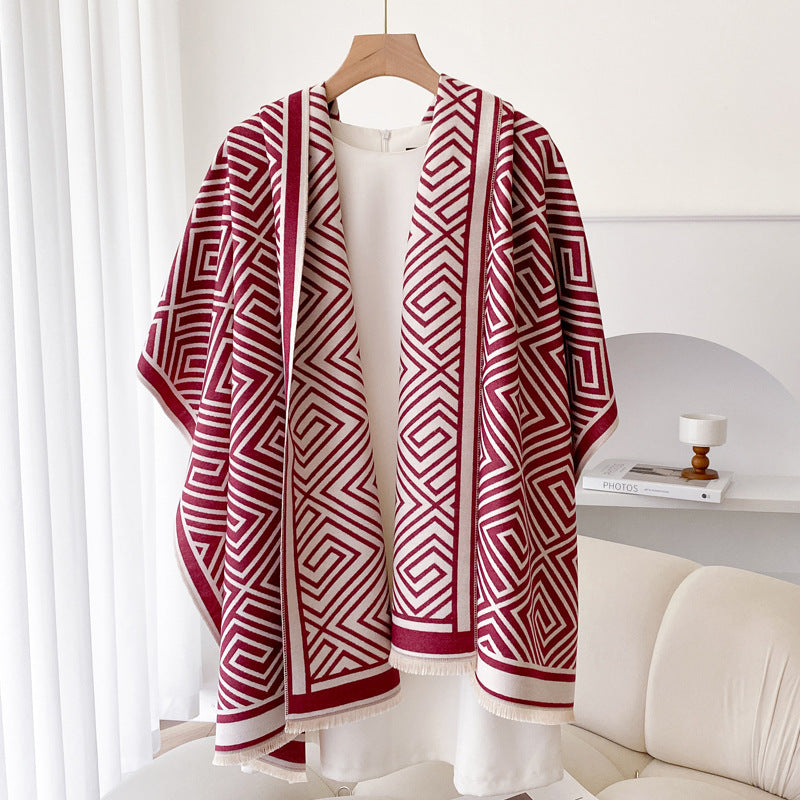 Luxury Plaid Wool Blanket Cloak | Thickened Warm Office Shawl - Neomodest