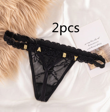 Women's Transparent Rhinestone Letter Lace Shorts