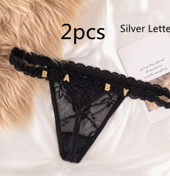 Women's Transparent Rhinestone Letter Lace Shorts