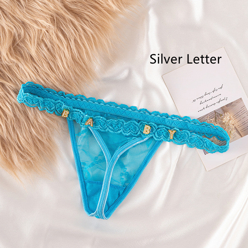 Women's Transparent Rhinestone Letter Lace Shorts