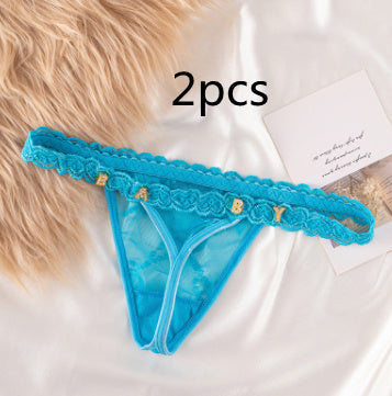 Women's Transparent Rhinestone Letter Lace Shorts