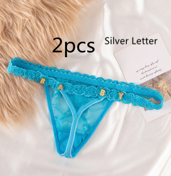 Women's Transparent Rhinestone Letter Lace Shorts