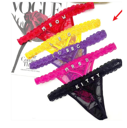 Women's Transparent Rhinestone Letter Lace Shorts
