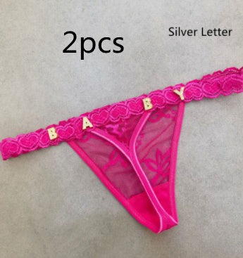 Women's Transparent Rhinestone Letter Lace Shorts