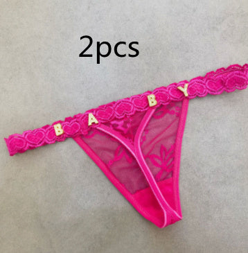 Women's Transparent Rhinestone Letter Lace Shorts