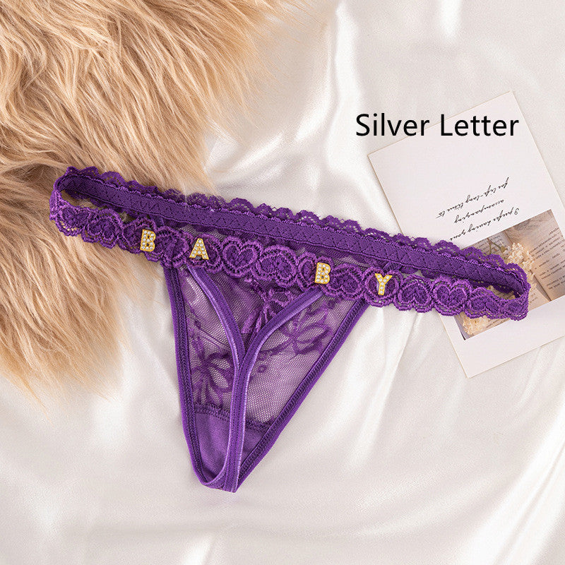 Women's Transparent Rhinestone Letter Lace Shorts