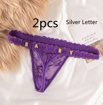 Women's Transparent Rhinestone Letter Lace Shorts