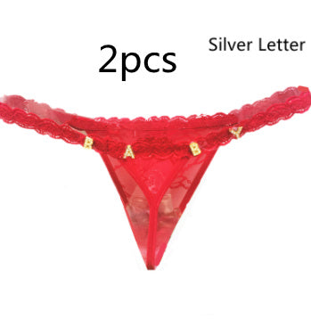 Women's Transparent Rhinestone Letter Lace Shorts