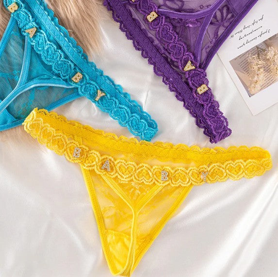 Women's Transparent Rhinestone Letter Lace Shorts
