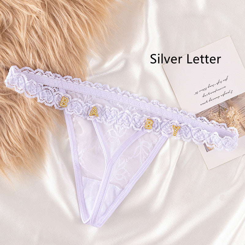 Women's Transparent Rhinestone Letter Lace Shorts