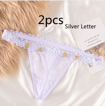 Women's Transparent Rhinestone Letter Lace Shorts