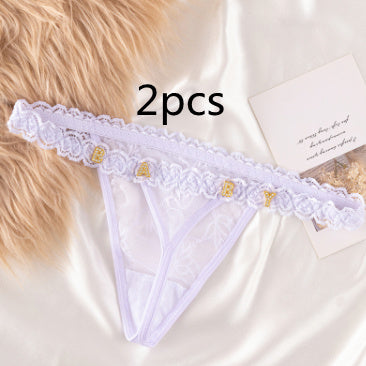 Women's Transparent Rhinestone Letter Lace Shorts