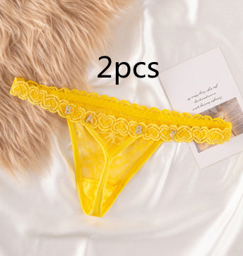 Women's Transparent Rhinestone Letter Lace Shorts
