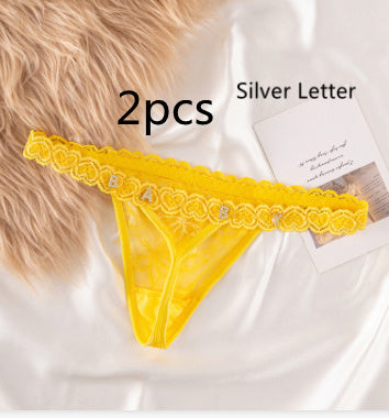 Women's Transparent Rhinestone Letter Lace Shorts