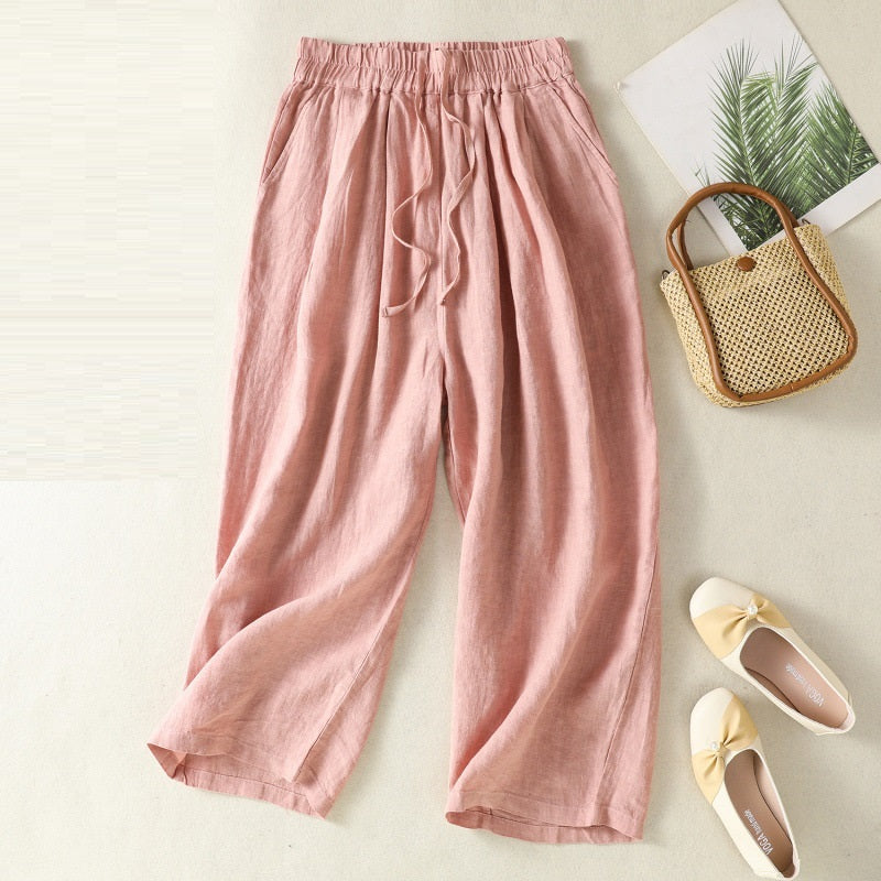 Women's Wide Leg Cotton Linen Summer Pants