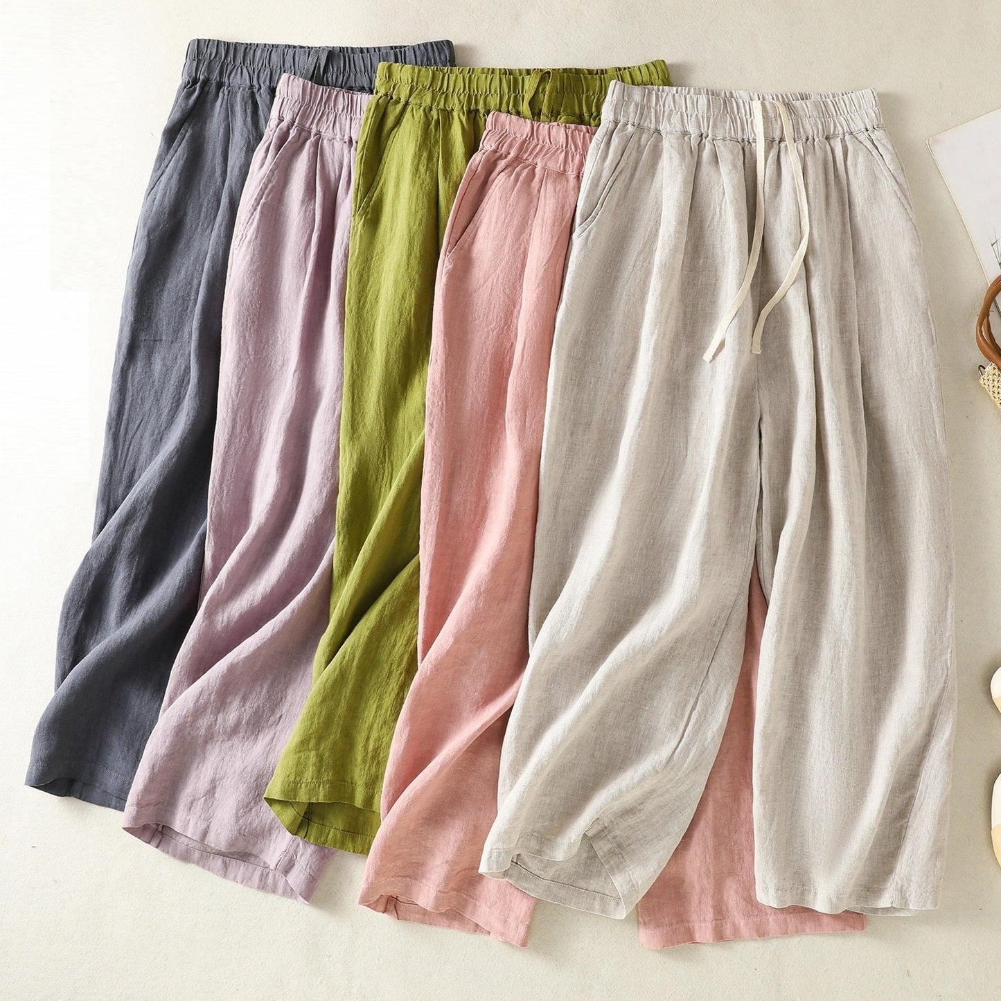 Women's Wide Leg Cotton Linen Summer Pants