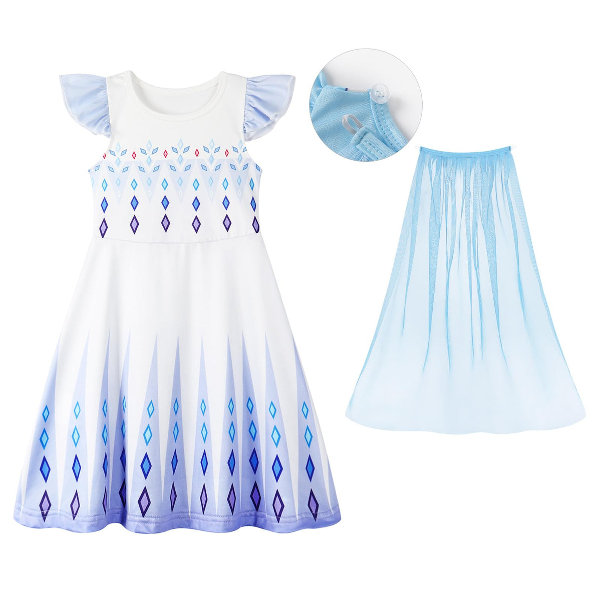 WonderBabe Snow Queen Princess Costume for Girls - 2-3T with White Cape