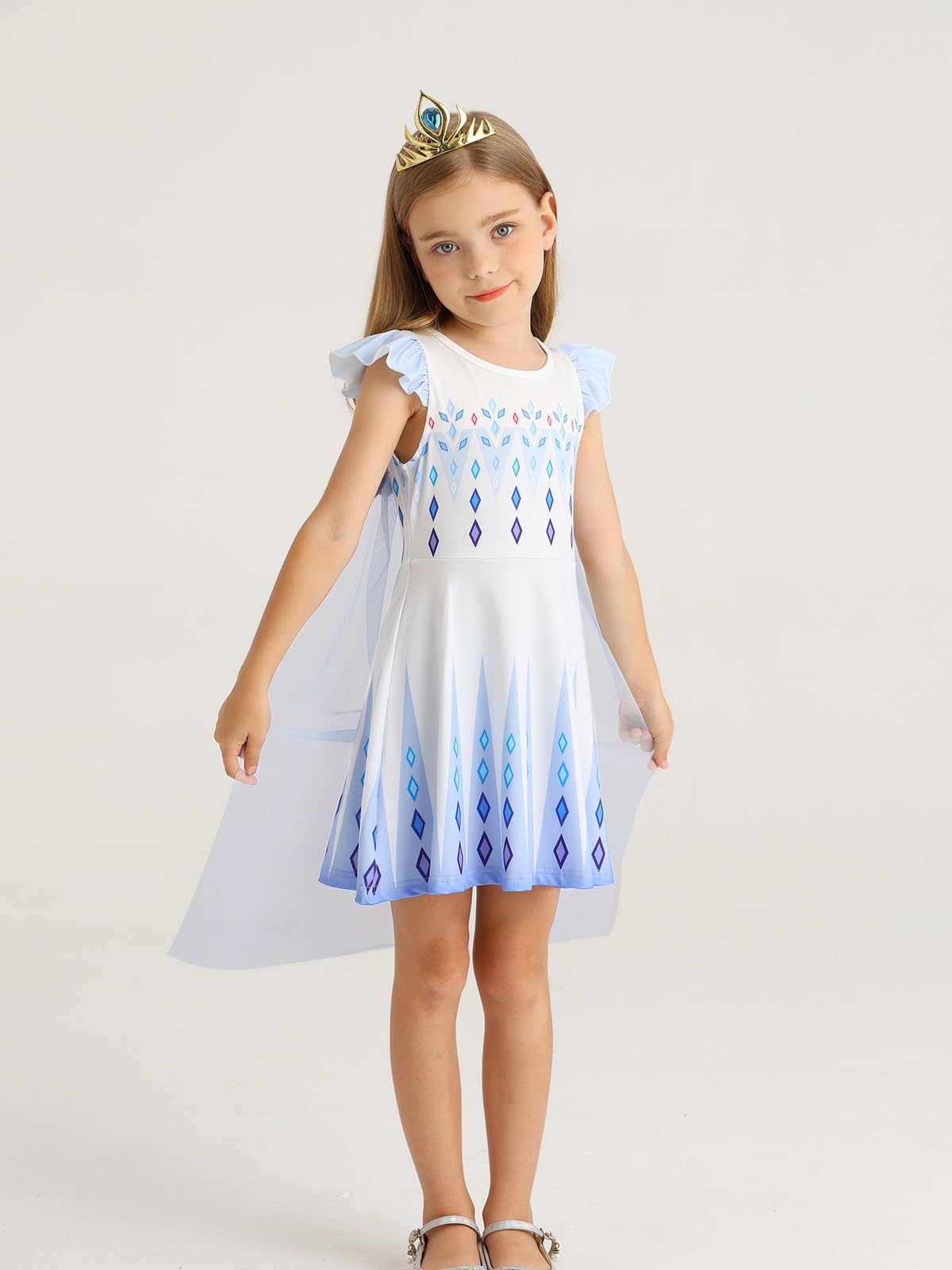 WonderBabe Snow Queen Princess Costume for Girls - 2-3T with White Cape