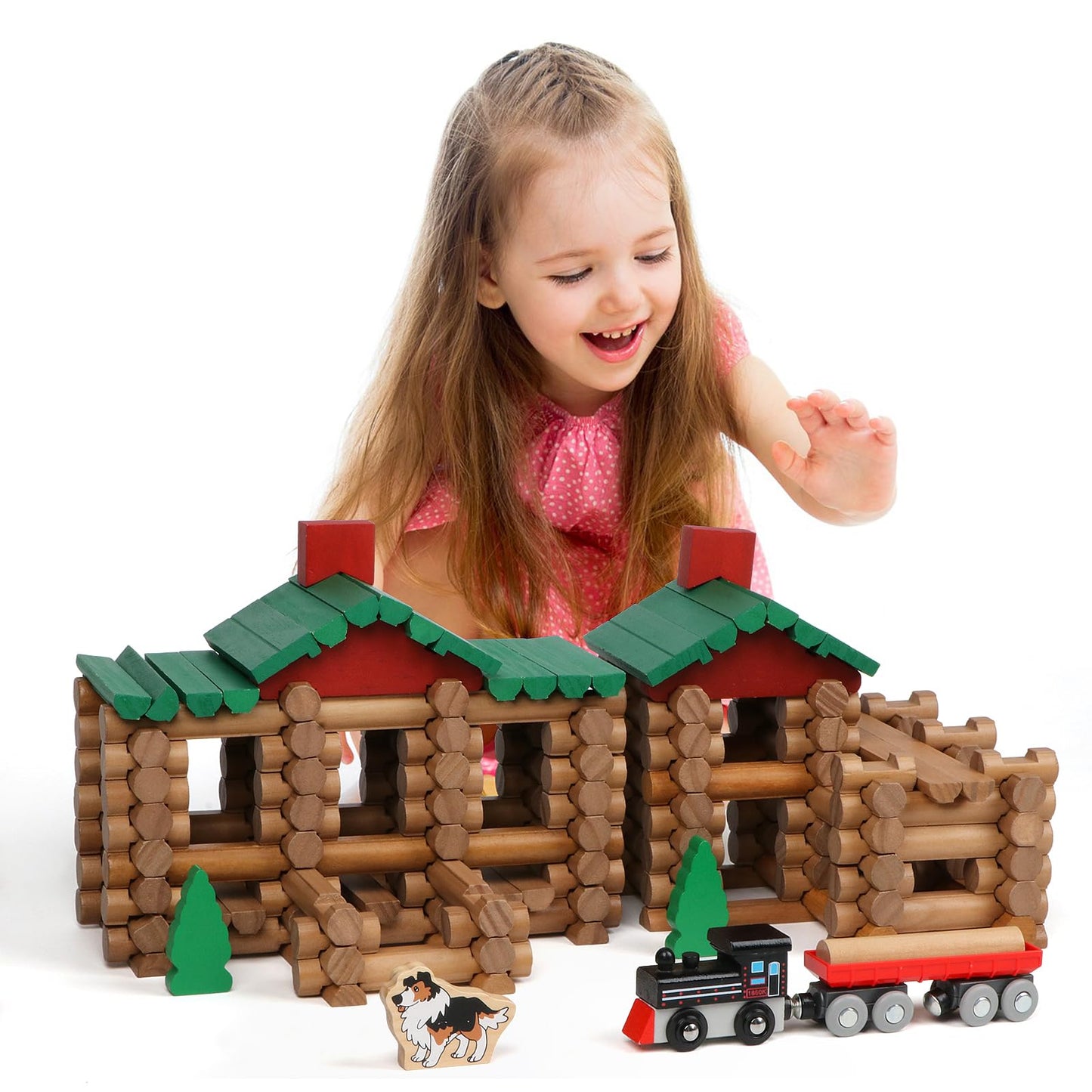 Wondertoys 208 Pcs Wooden Log Set – Classic Building Logs for Ages 3+