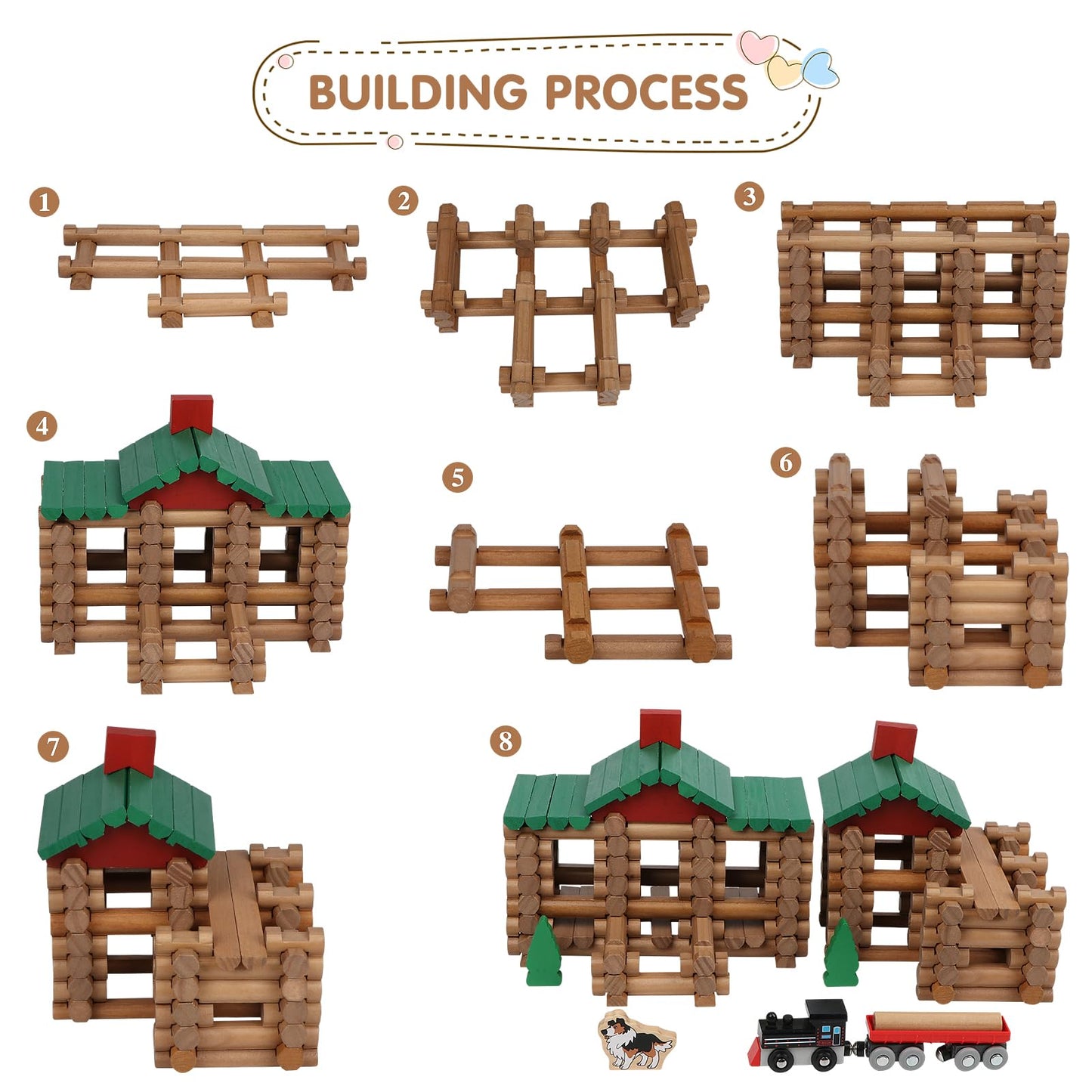 Wondertoys 208 Pcs Wooden Log Set – Classic Building Logs for Ages 3+