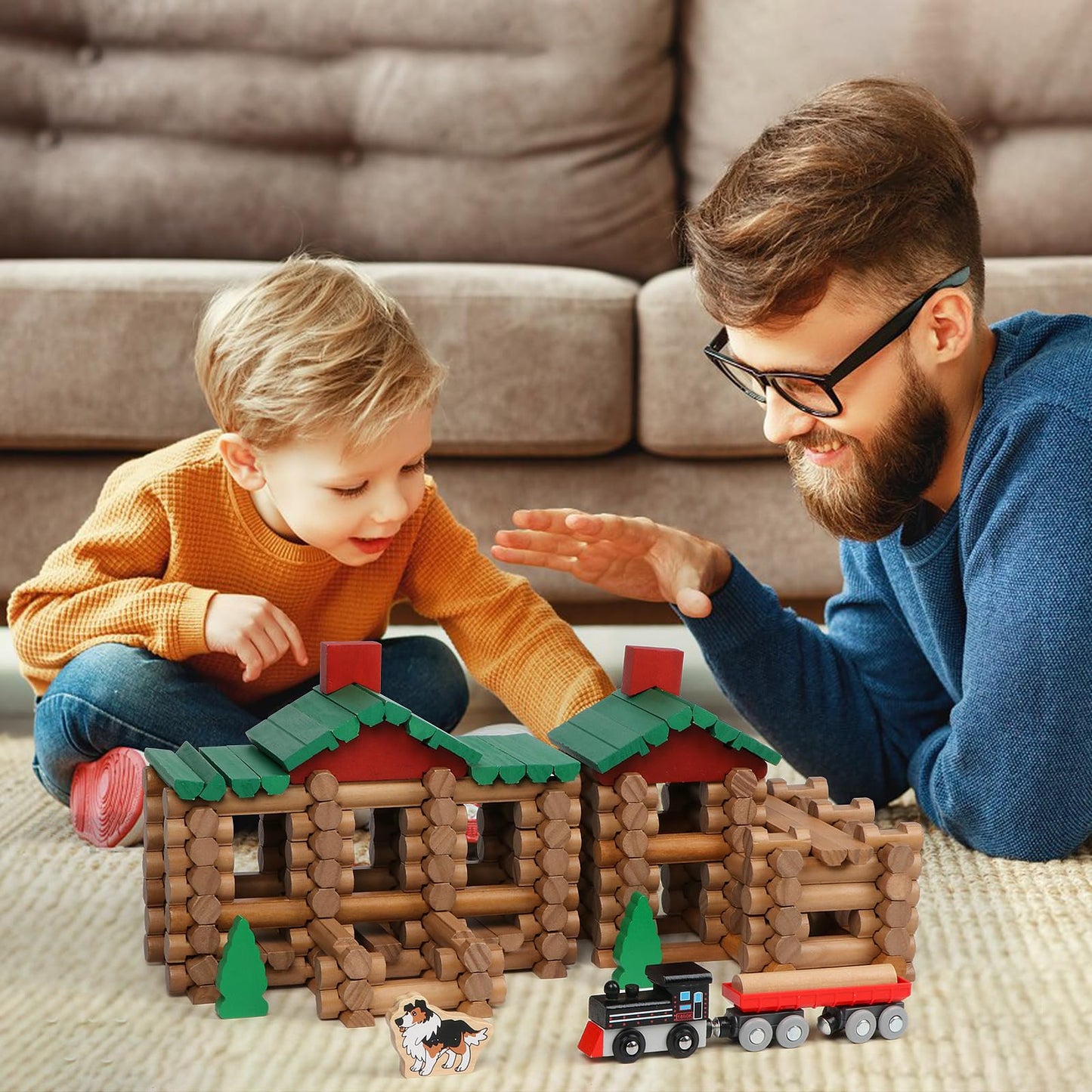 Wondertoys 208 Pcs Wooden Log Set – Classic Building Logs for Ages 3+