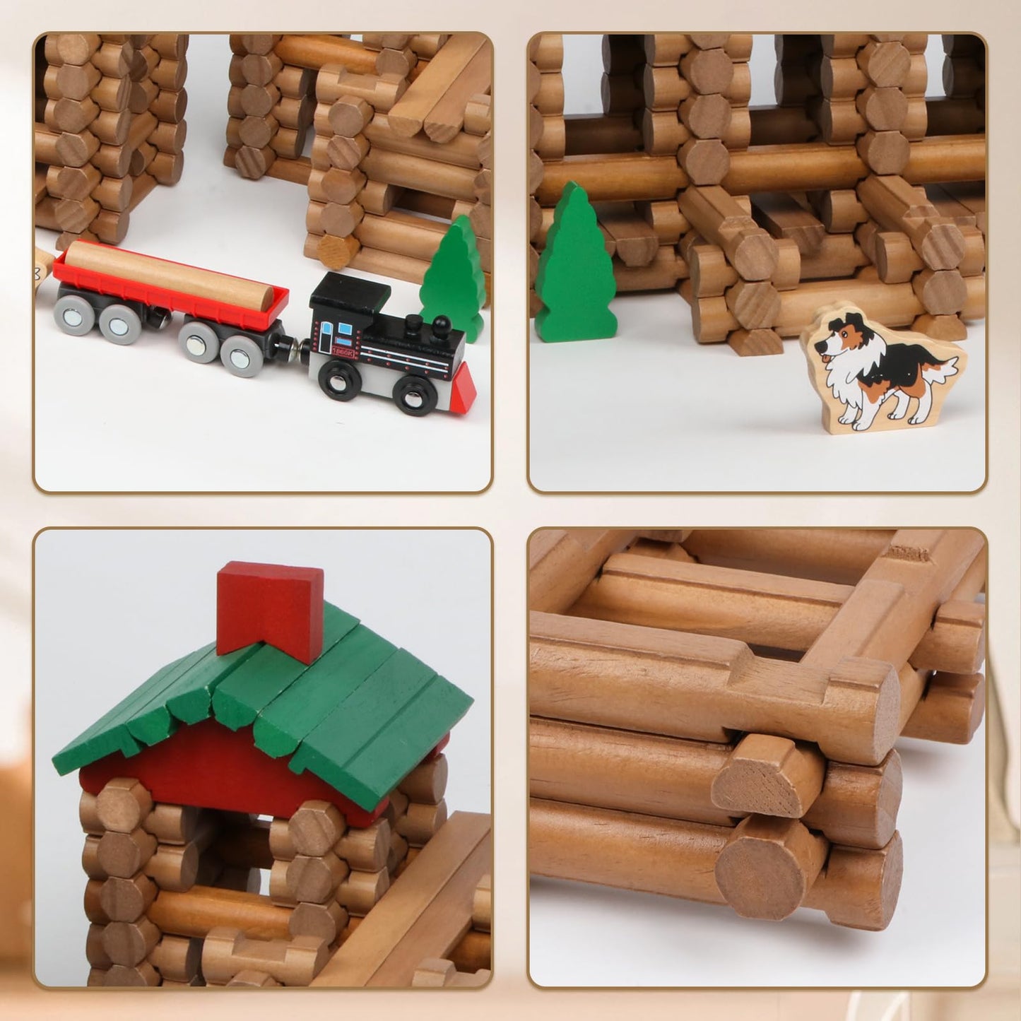 Wondertoys 208 Pcs Wooden Log Set – Classic Building Logs for Ages 3+