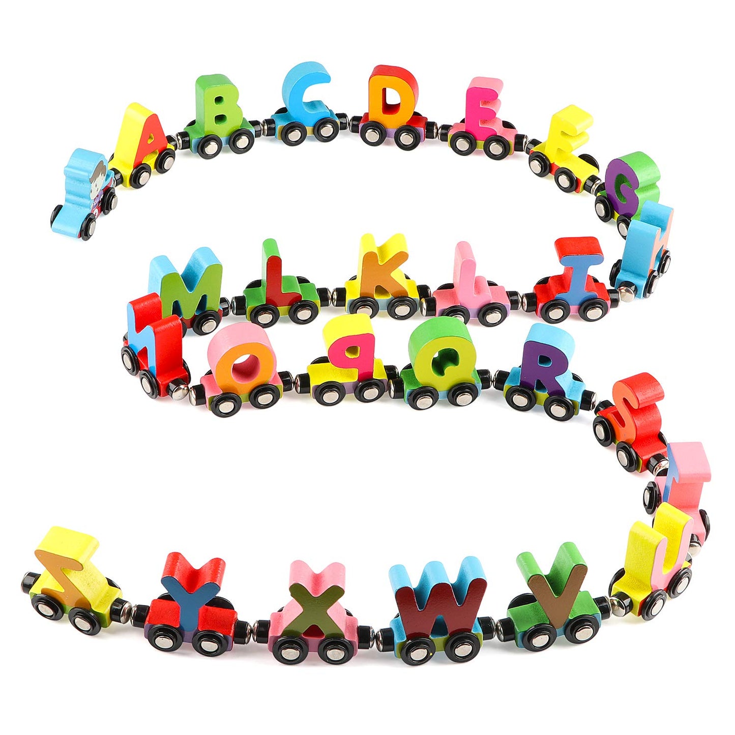 Wondertoys 27-Piece Wooden Alphabet Train Set | Magnetic ABC Train
