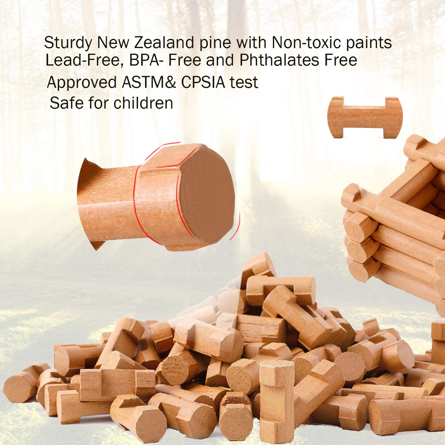 Wondertoys 90 Pieces Classic Wood Cabin Logs Set – Educational Construction Toy for Ages 3–6
