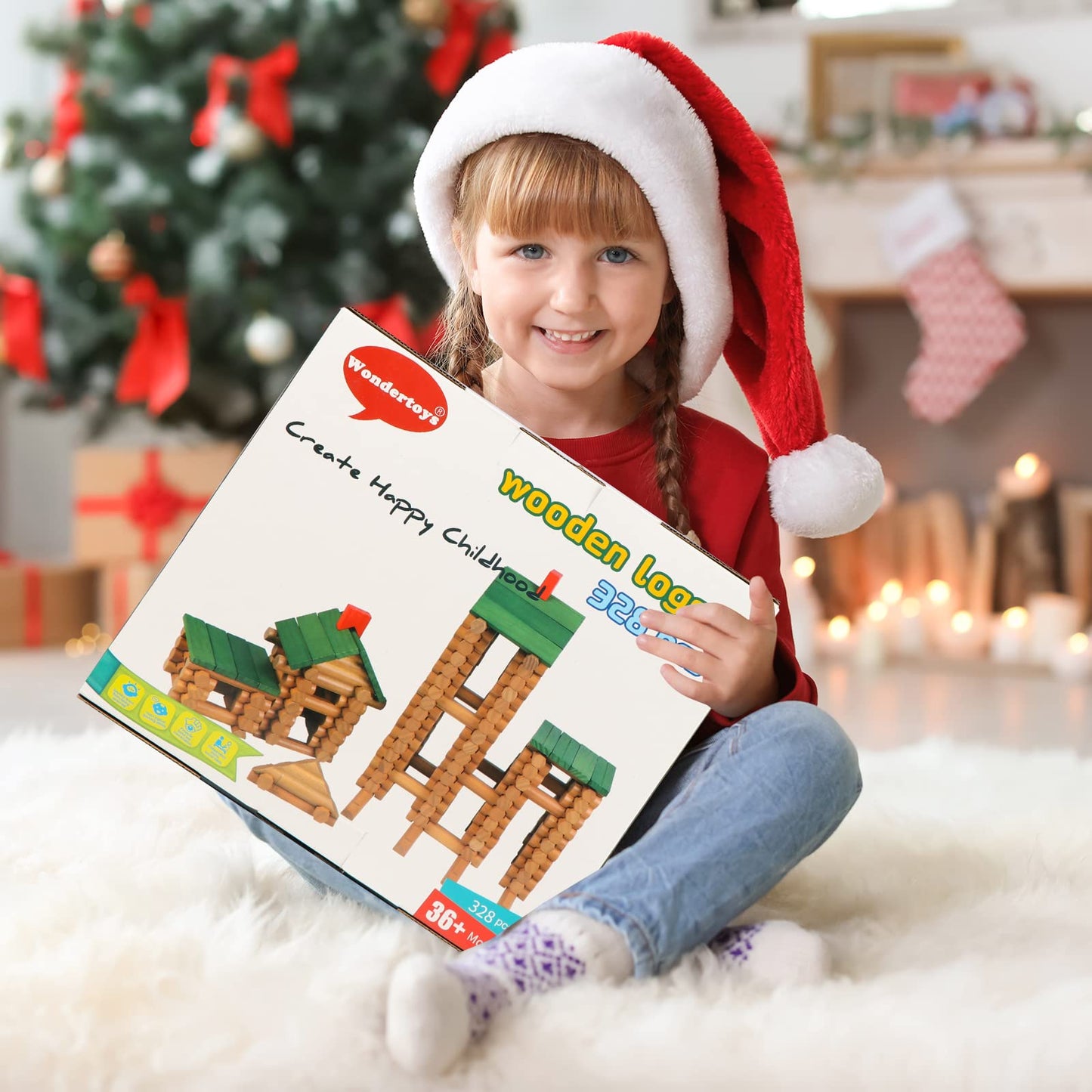 Wondertoys 328-Piece Wooden Logs Set for Kids 3+ | Classic Building Toys