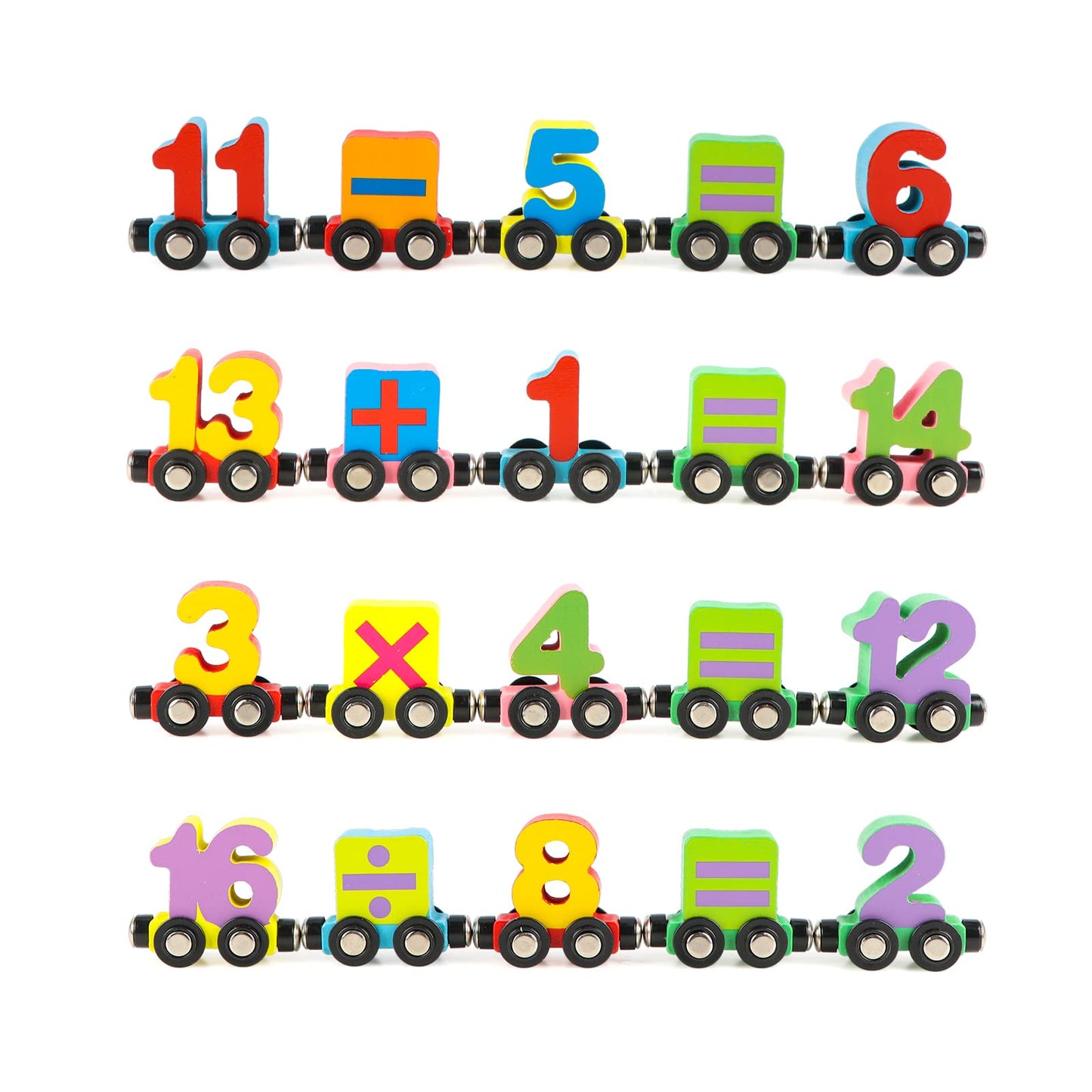 Wondertoys 27-Piece Wooden Magnetic Number Train Set – Compatible with Major Brand Tracks