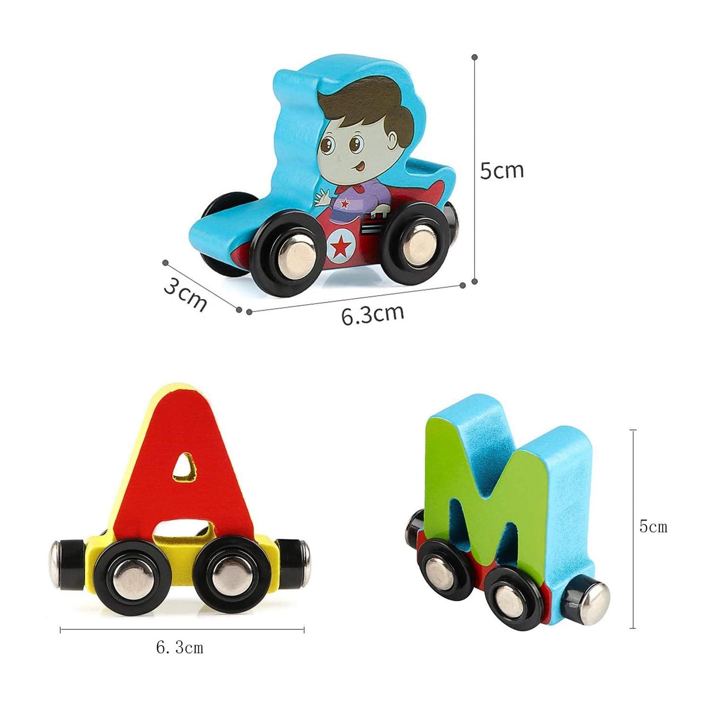 Wondertoys 27-Piece Wooden Alphabet Train Set | Magnetic ABC Train