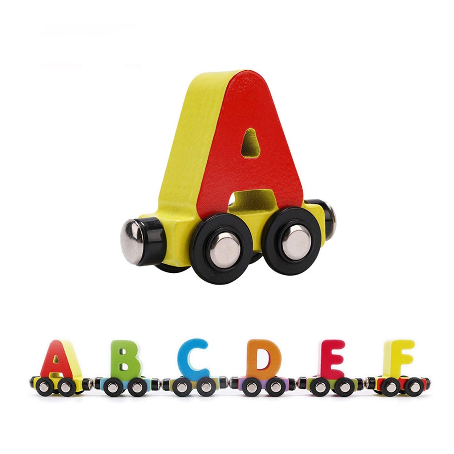 Wondertoys 27-Piece Wooden Alphabet Train Set | Magnetic ABC Train