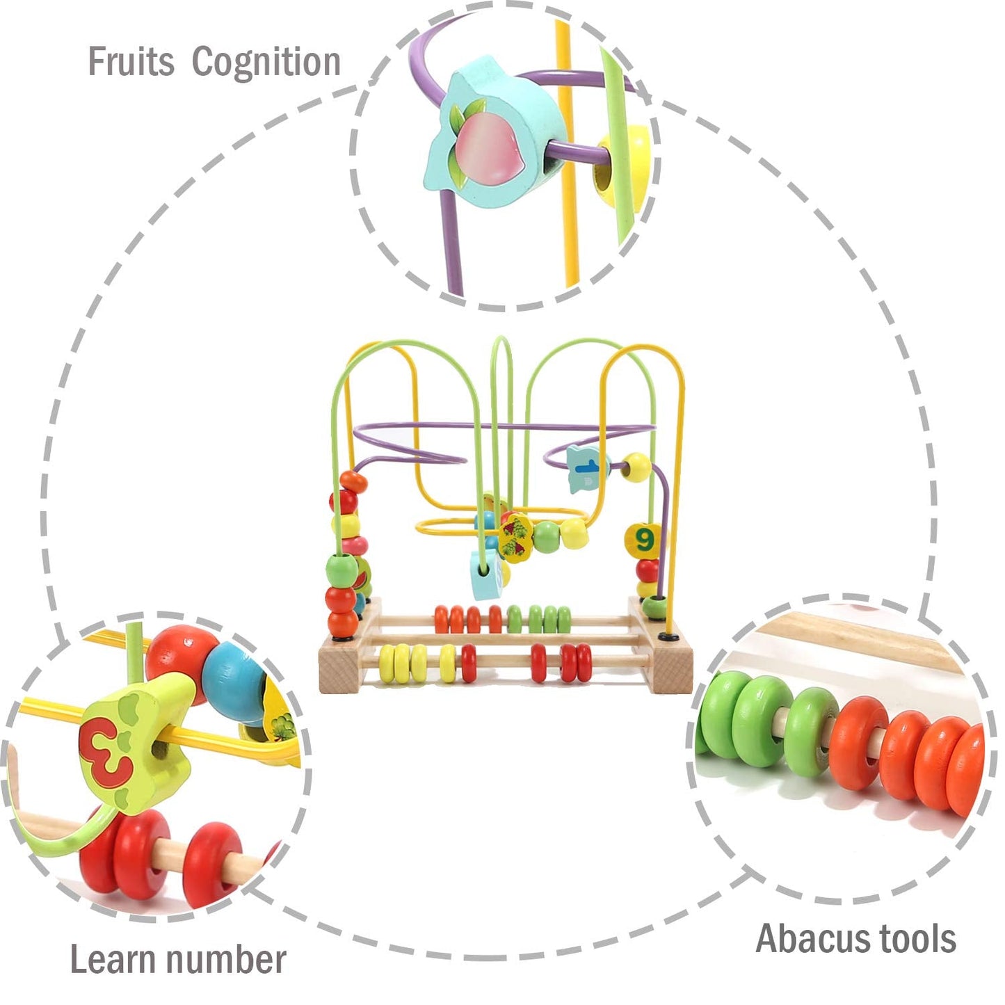 Wondertoys Bead Maze Toy for Kids — Wooden Colorful Abacus & Roller Coaster