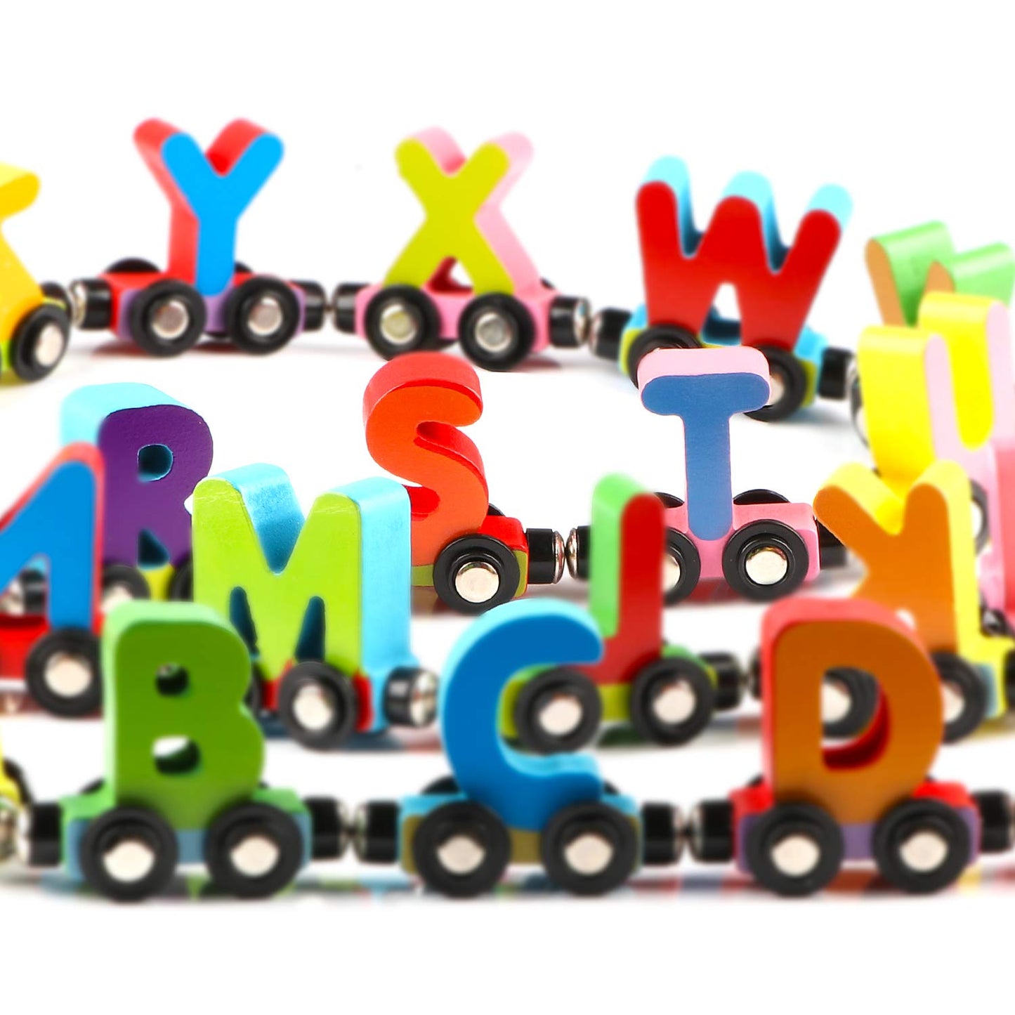 Wondertoys 27-Piece Wooden Alphabet Train Set | Magnetic ABC Train