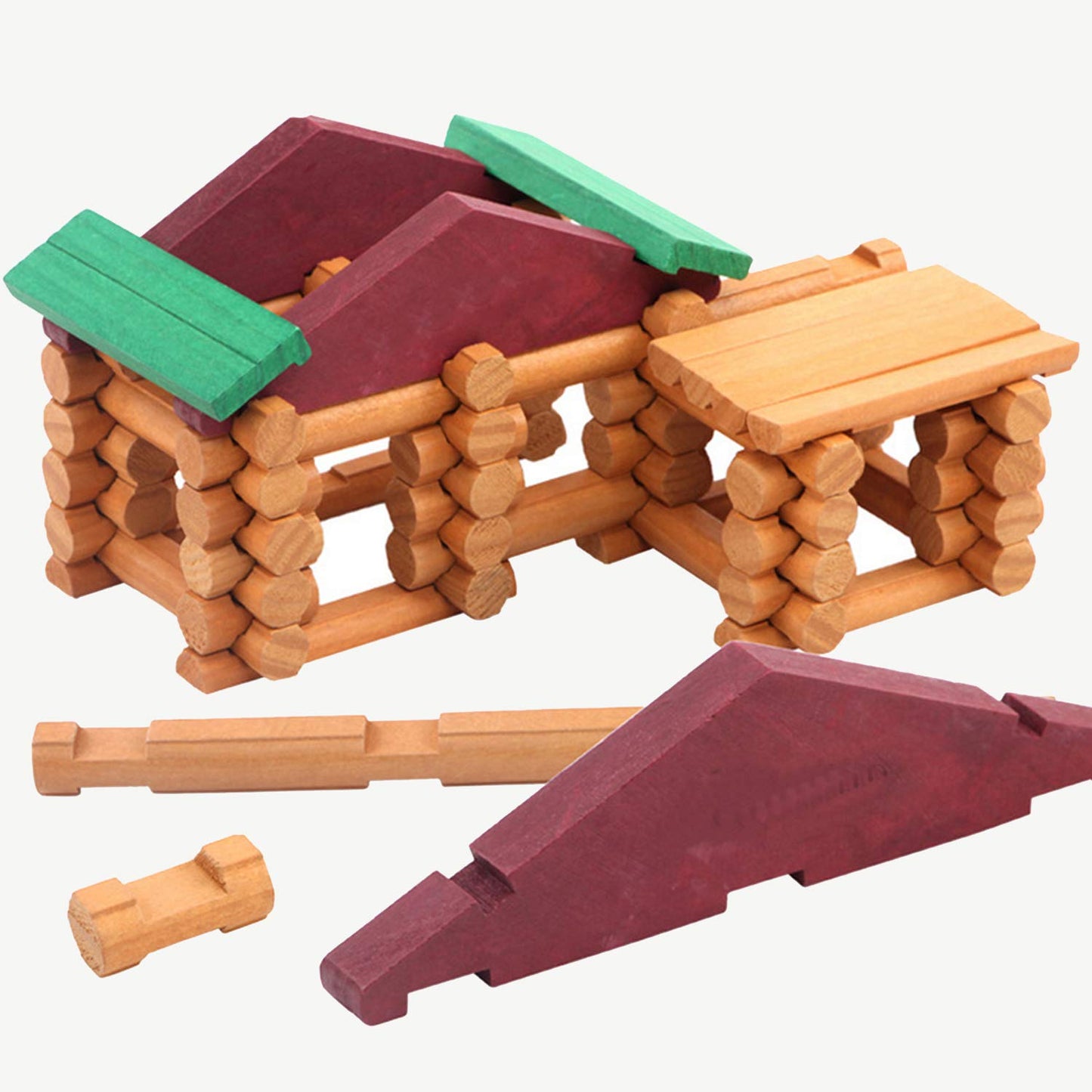 Wondertoys 90 Pieces Classic Wood Cabin Logs Set – Educational Construction Toy for Ages 3–6